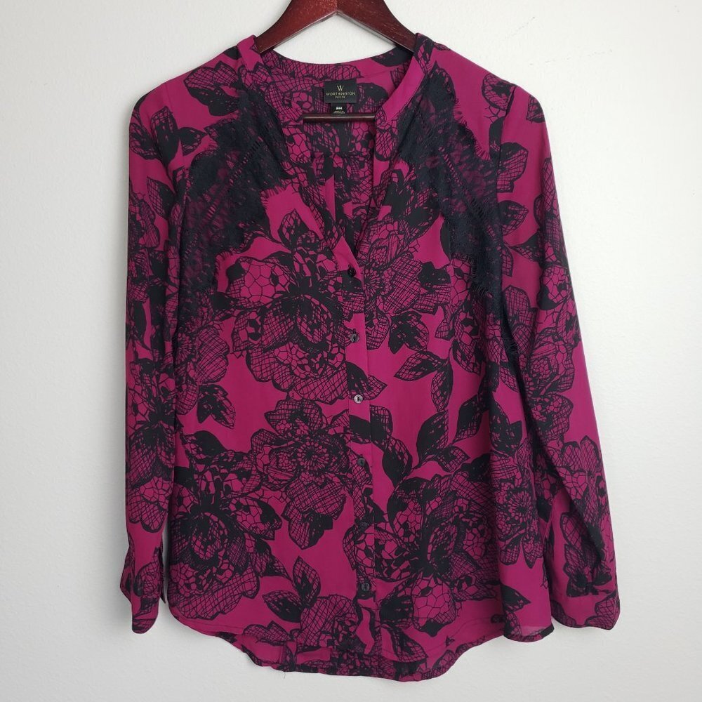 3/30$🔥Worthington Pink Black Prt Long Sleeve Top